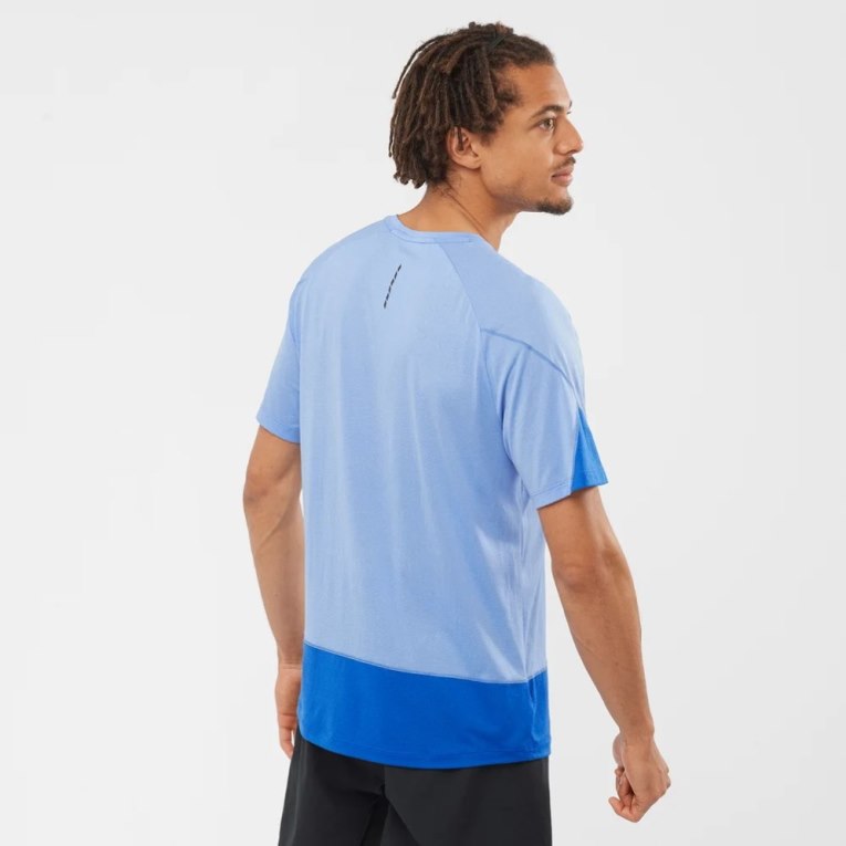 Camiseta Salomon Cross Run Estampados Corta Sleeve Hombre Azules | MX JNOX715